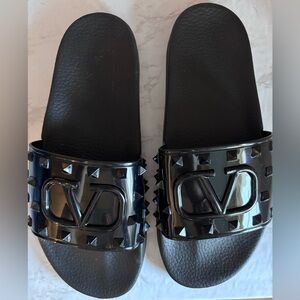 Valentino Garavani Black Studded Slide Sandals